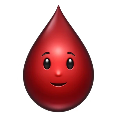 single blood drop emoji sculpted from dark liquid metal, glossy surface, dramatic reflections, futuristic minimal 3D style, isolated on white sticker