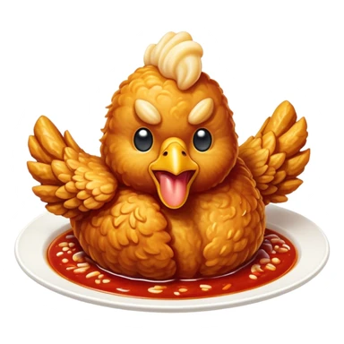 Cinematic Realistic Korean Fried Chicken Dish Emoji, depicted as crispy, golden-fried chicken glazed in a tangy sauce rendered with detailed textures and vibrant, dynamic lighting. sticker