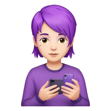 LGBTQ person with purple hair taking a photo or video with an iPhone sticker