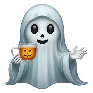  Spooky Ghost emoji holding a cup of tea sticker