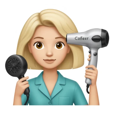 Parrucchiera con il phon in mano e la scritta coiffeur assunta sticker