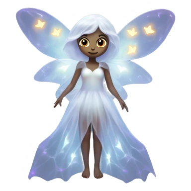 Elf ghost fairy in a translucent dress, ephemeral wings, surrounded by glowing ghostly lights, Halloween theme, emoji sticker