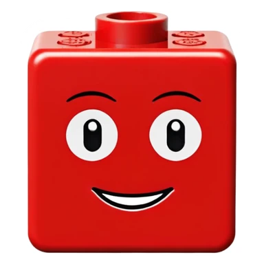 A single red Lego-style brick with a cute smiling face sticker