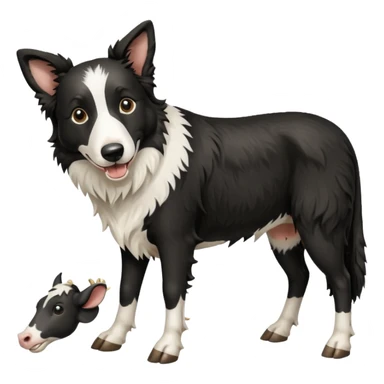 A black and white border collie is chewing on a cow's hoof. sticker