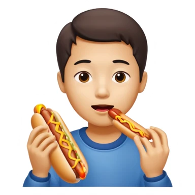 A Chinese boy eating a dog sticker