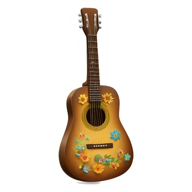 anthropomorphic hippie guitar, showing a sign of peace sticker