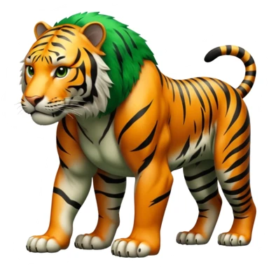 muscular tiger on all fours, every part of fur green with black stripes, no orange sticker