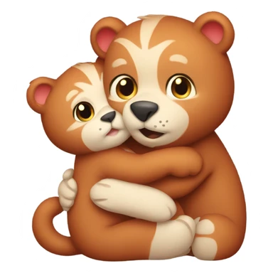 brown bear cub hugs red cat sticker