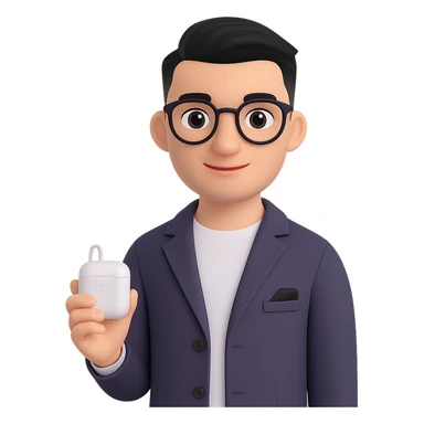 Change to a side-swept undercut hairstyle, keeping the Memoji-style 3D cartoon look. Maintain all other features and accessories the same, with a smart casual podcast host vibe. No background. sticker