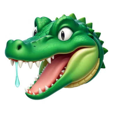 Cinematic Cute Yawning Crocodile Portrait Emoji, Head tilted slightly with a dramatic, wide-open yawn, showcasing a soft, textured emerald-green hide with slightly drooping jaws and half-closed eyes in drowsy contentment, Simplified yet irresistibly adorable features, highly detailed, glowing with a soft, cozy glow, high shine, relaxed yet expressive, stylized with a touch of reptilian whimsy, bright and endearing, soft glowing outline, capturing the essence of a sleepy yet affectionate crocodile, so drowsy it feels like it could stretch out of the screen and curl up for a nap! sticker