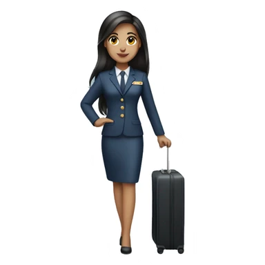 long dark hair brown eyed girl flight attendant holding suitcase no hat sticker