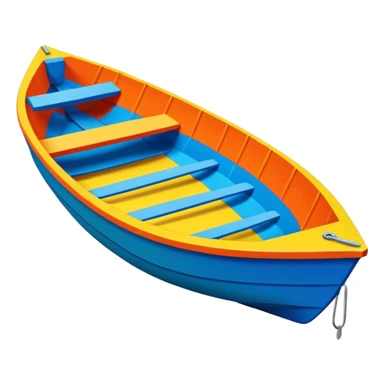 Brightly painted Cardboard dinghy boat with straight sides, very basic design pointed on one end, flat blunt square rear  sticker
