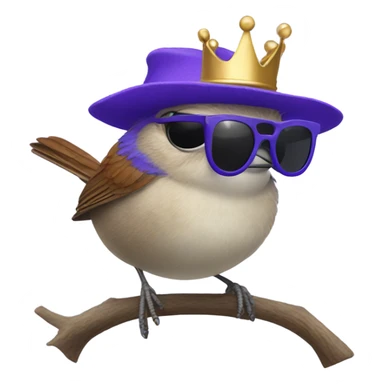 Violet wren with sunglasses and crown sticker
