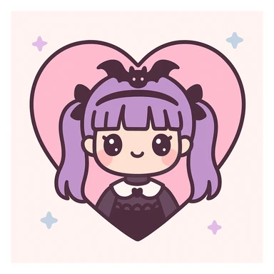 a heart with a goth girl inside, kawaii style, gothic details, sweet expression sticker