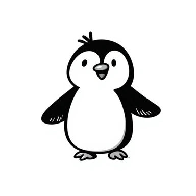 a cute penguin, hand drawn doodle style, minimal lines, white background sticker