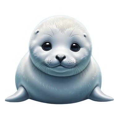 Cinematic Noble Baby Seal Portrait Emoji, Poised and endearing, with a round, plump body of soft, glistening fur, large, soulful eyes and a delicate, slightly rounded head accented by chubby cheeks, Simplified yet sharp and sophisticated features, highly detailed, glowing with a gentle, polar mist glow, high shine, intelligent and watchful, stylized with an air of arctic charm, focused and gentle, soft glowing outline, capturing the essence of a watchful and confident baby seal that appears ready to pop out of the screen with playful grace! sticker