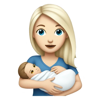 mom holding newborn baby girl with blue eyes white skin sticker