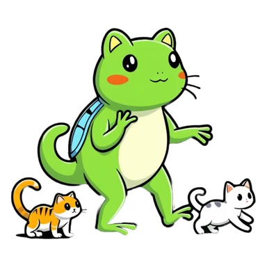 a frog walking a cat sticker