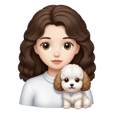 Brunette long haired girl with white maltipoo emoji sticker