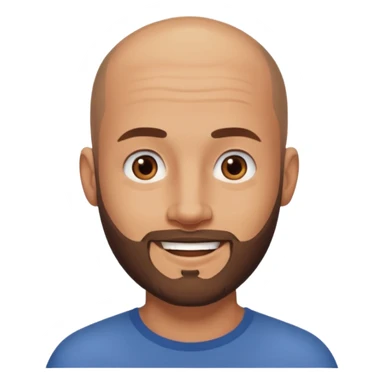 man, shaved head with stubbles, brown eyes, full beard, smiling sticker