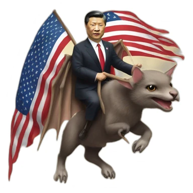 President Xi riding a animal bat with wings, with a America flag in his hand. sticker
