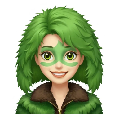female in green fur coat like grinch sticker