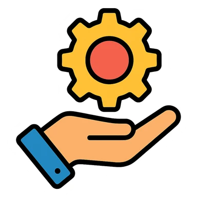 hand holding a cog icon with color and black outlines sticker