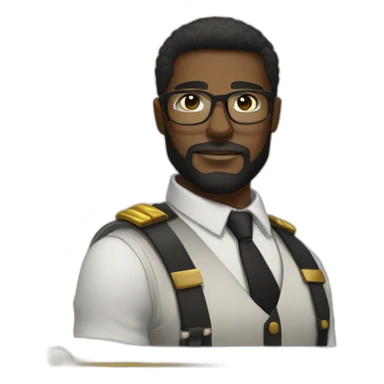 black soldier with beard, part in black hair, white collared shirt, bow tie, gold frame glasses, bulletproof vest  sticker