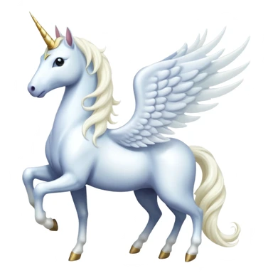 All white Cinematic Noble Unicorn with wings, slender with a flowing mane and tail and spiraled horn sticker