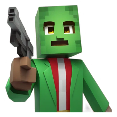 Man minecraft Green suit with gun, background red sticker