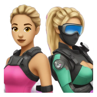 Rosalía and Shakira doing paintball sticker