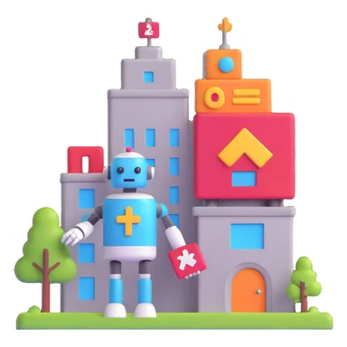 friendly robot holding a building icon and a plus sign, Slack-inspired colors, simple businesslike style, symbolizing new organization joining B2B SaaS LLM evaluation platform sticker