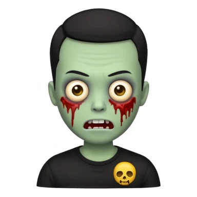 zombie emoji with buzz cut black hair and black t-shirt  sticker