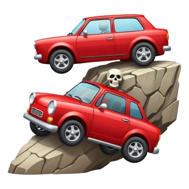 Skeleton driving red car off a cliff sticker