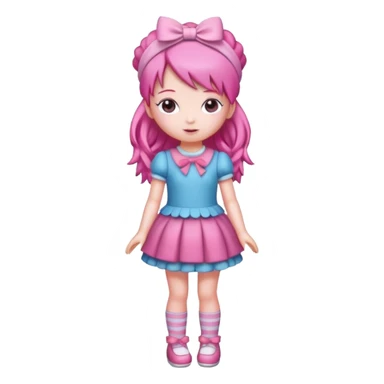 Isolated detaile illustration modern raspberry torte doll figurine full body with pink hair and a pink hairband standing sticker