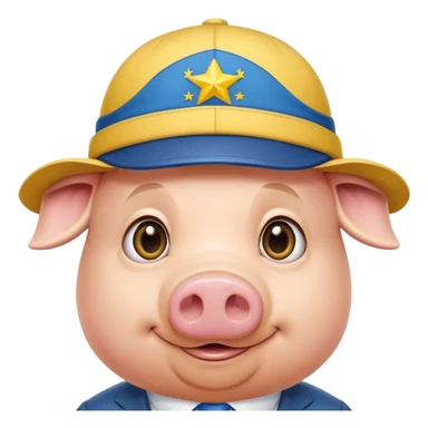 pig body with President Zelensky's face wearing a hat with yellow and blue colors sticker