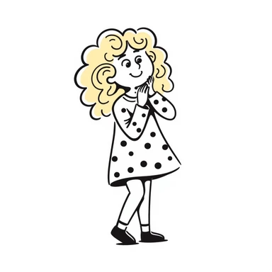 a girl with blonde curly hair, hand drawn doodle style sticker