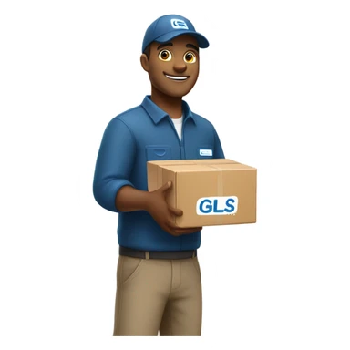 create me a parcel delivery person with the GLS logo on him sticker