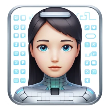  1girl, ai, artificial intelligence, face only, bodyless, no body, holographic face on the screen, holographic screen, pixelated face sticker