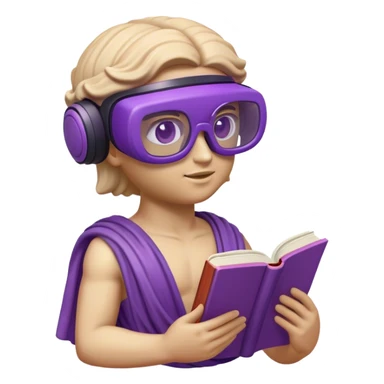 an-emoji-of-a-ancient-young-greek-statue-reading-a-book,-wearing-vr-glasses,-purple-colors,-digital-universe sticker