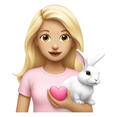 Blonde girl with a white bunny rabbit and pink love heart  sticker