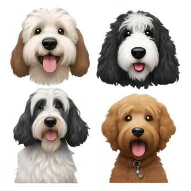 Black goldendoodle, brown golden doodle, old English sheepdog, and a black goldendoodle together  sticker