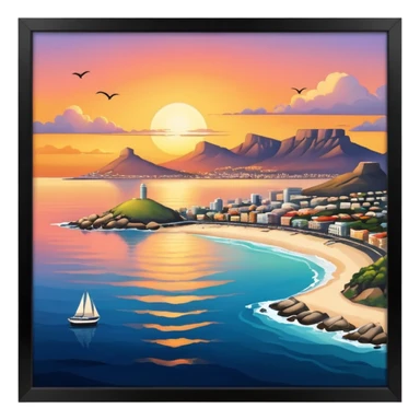 Cape Town with a sunset over the ocean sticker