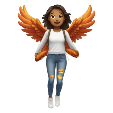 a girl flying with two bbq chicken wings on her back sticker
