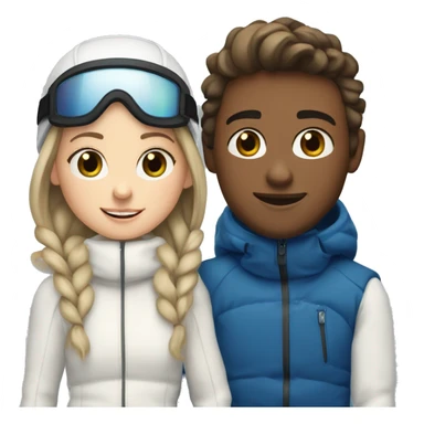 White brunette boy and white brunette girl skiing together in love (just them two) sticker