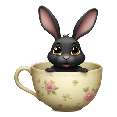 Black rabbit sat in teacup sticker