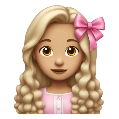 cute medium light skinned girl with long hair and a pink bow sticker