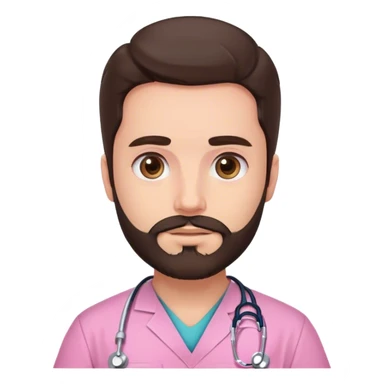 doctor with dark long brown hair and beard, big brown eyes and pink scrubs  sticker