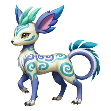 Tropical Tiny Marked Patterned Tribal Colorful Skilled Adept Graceful Asian Painted Garurumon-Meloetta-Absol-Suicune-Cobalion-fusion-hybrid-creature (full body) sticker
