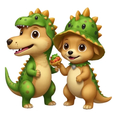 a golden retriever with a dinosaur costume thats eating a chihuahua thats in a dinosuar costume sticker